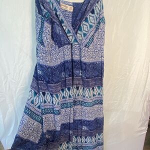 Faded Glory Women's Blue Geometric Sleeveless Maxi V-Neck Dress Size XXL